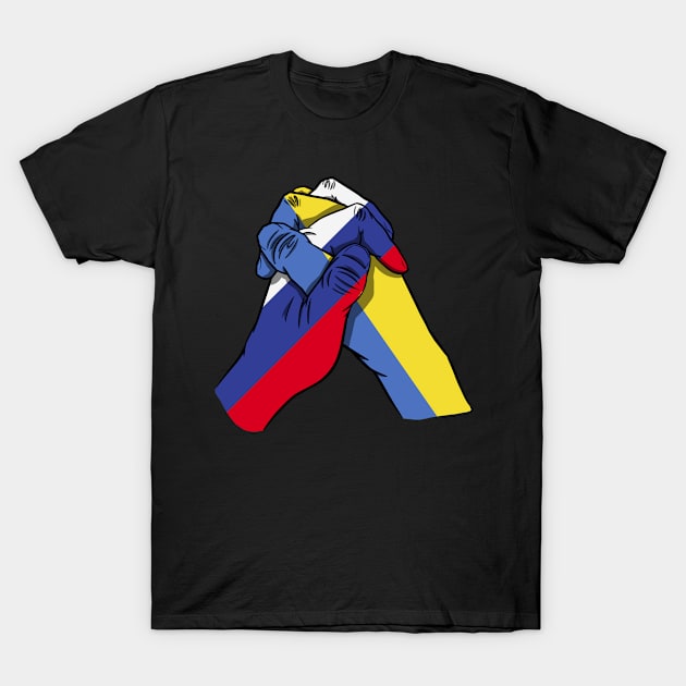 Russia and Ukraine Flags Holding Hands Ukraine Russia Roots T-Shirt by BramCrye